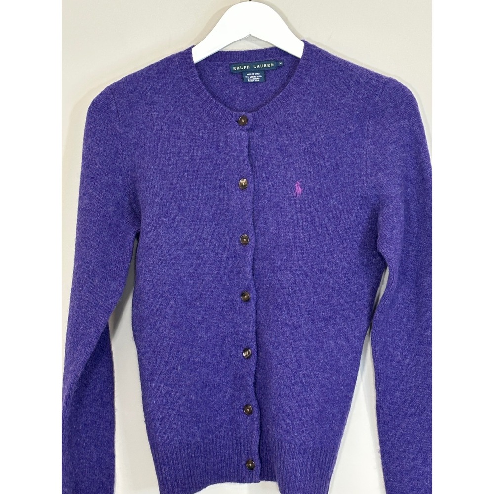 Ralph Lauren Purple Merino Wool Angora Blend Button Cardigan Sweater Womens M